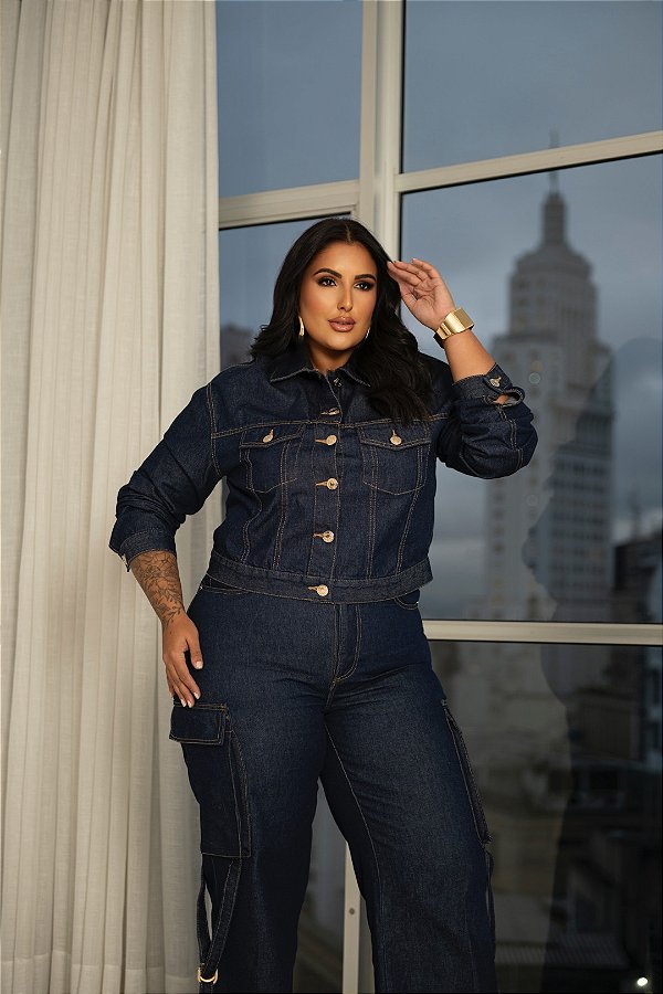 Jaqueta Denim com Bolsos Embutidos Jeans Quality Moda Plus Size dvs Outono Preview town