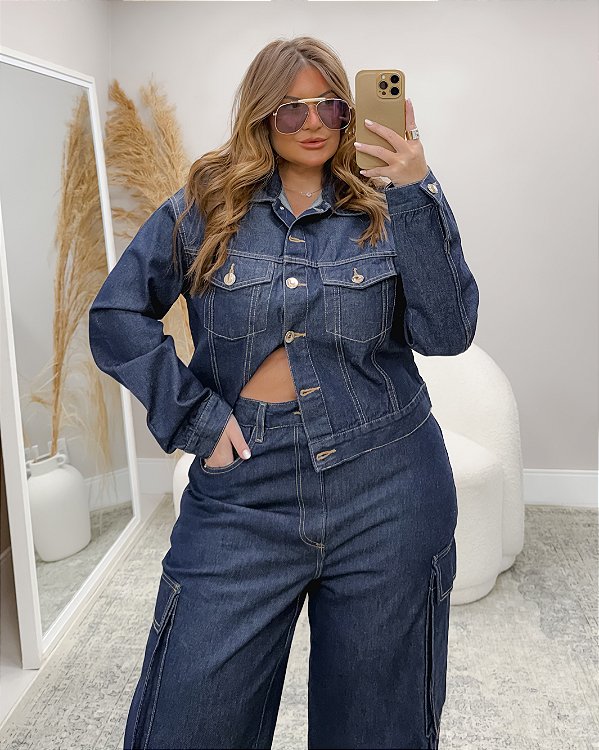 Jaqueta Denim com Bolsos Embutidos Jeans Quality Moda Plus Size dvs Loja town