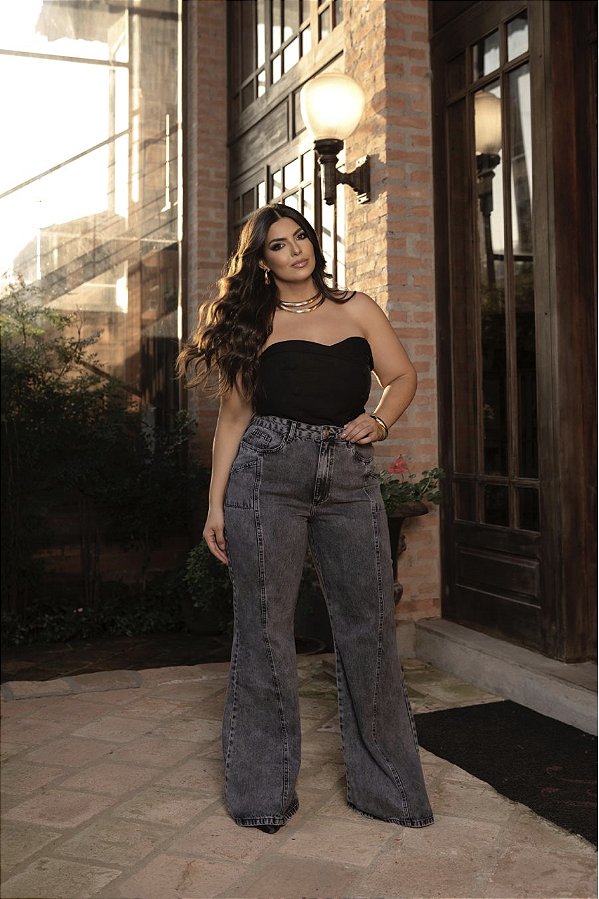 Calça Flare Denim Black Quality Moda Plus Size dvs Outono Preview Equi dvs