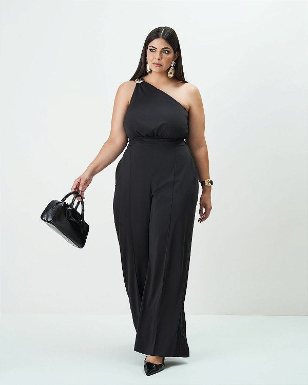 Macacão Ombro Único Fivela Preto Quality Moda Plus Size Outono qbl Outono Preview