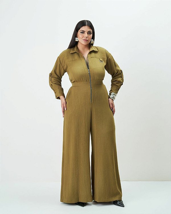 Macacão Pantalona Utilitário Verde Quality Moda Plus Size Outono qbl Outono Preview