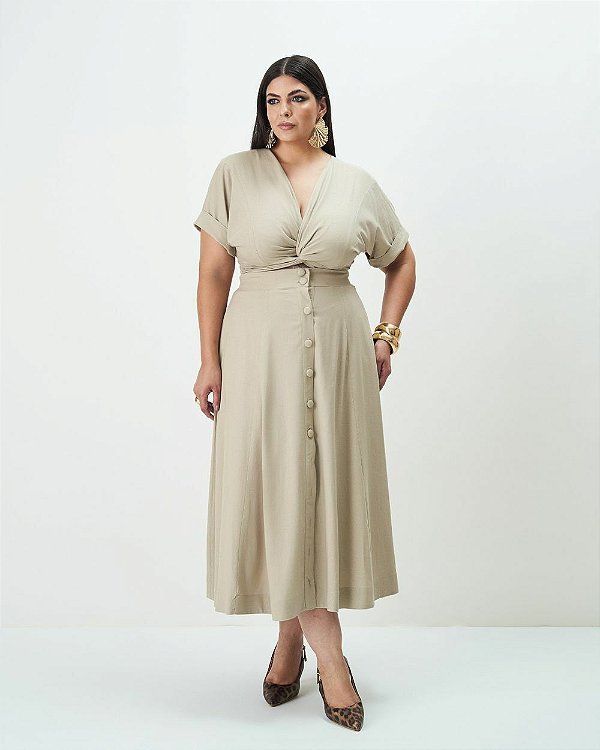 Vestido Midi Workwear Bege Quality Moda Plus Size Outono qbl Outono Preview