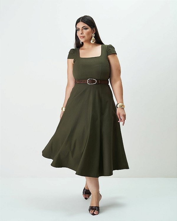 Vestido Midi Workwear Verde Quality Moda Plus Size Outono qbl Outono Preview