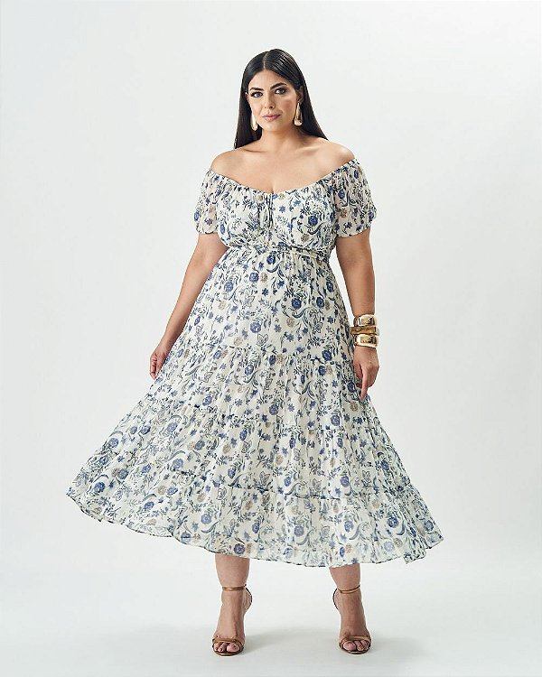 Vestido Midi Floral Quality Moda Plus Size Outono qbl Outono Preview