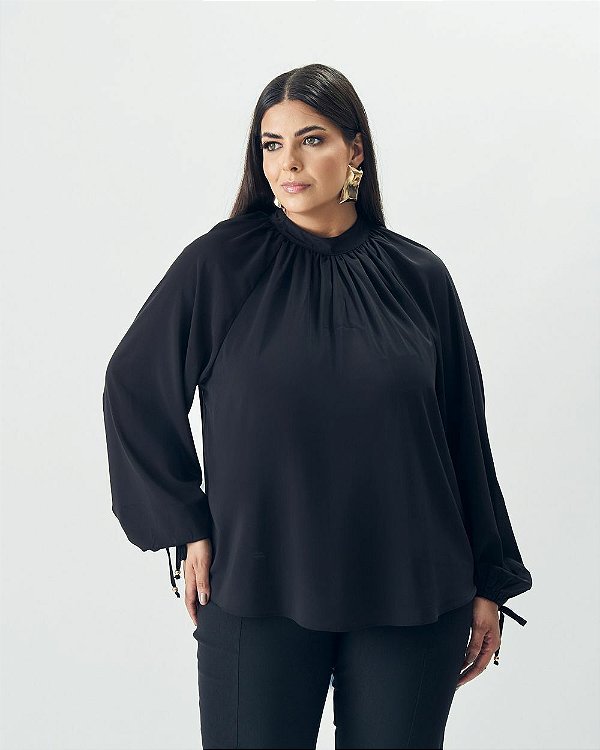 Blusa ML Raglan Fluída Preta Quality Moda Plus Size Outono qbl Outono Preview