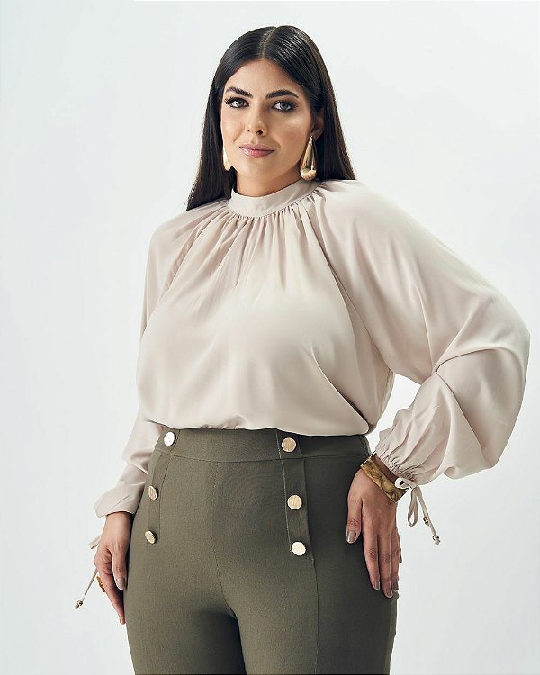 Blusa ML Raglan Fluída Areia Quality Moda Plus Size Outono qbl Outono Preview