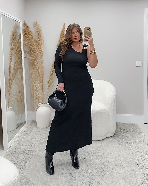Vestido Midi Ondule Preto Quality Moda Plus Size dub Outono Soul Preview