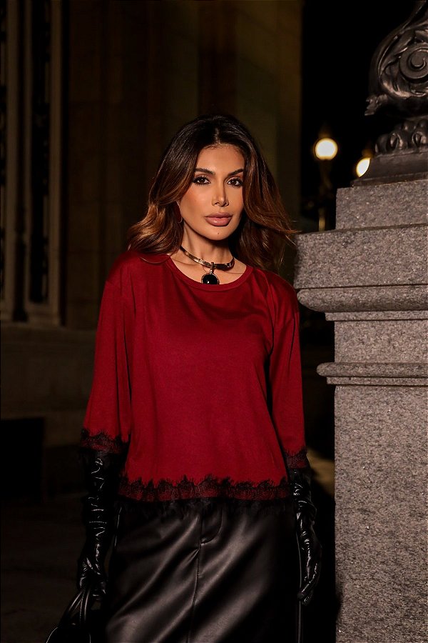 Blusa com Renda Marsala Quality Moda Plus Size dub Outono Soul Preview