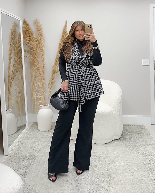 Maxi Colete Pied Poule Quality Moda Plus Size dub Outono Soul Preview