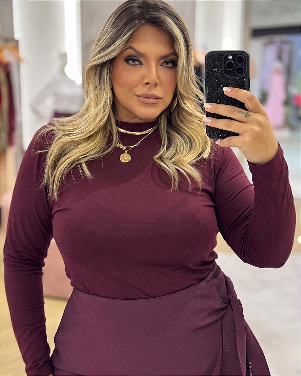 Blusa Manga longa Segunda Pele Vinho Quality Moda Plus Size mca Loja