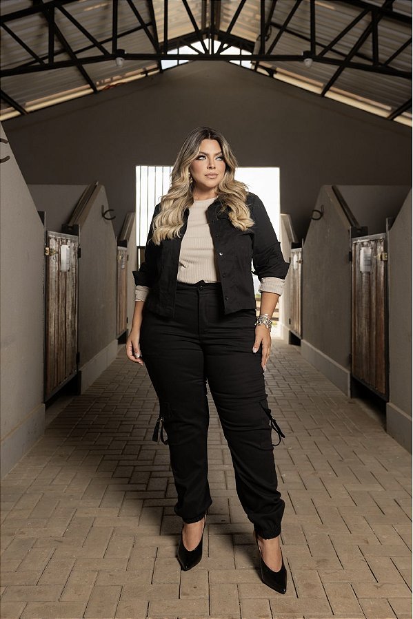 Conjunto Jaqueta e Calça Sarja Preto Quality Moda Plus Size mlj outono Preview