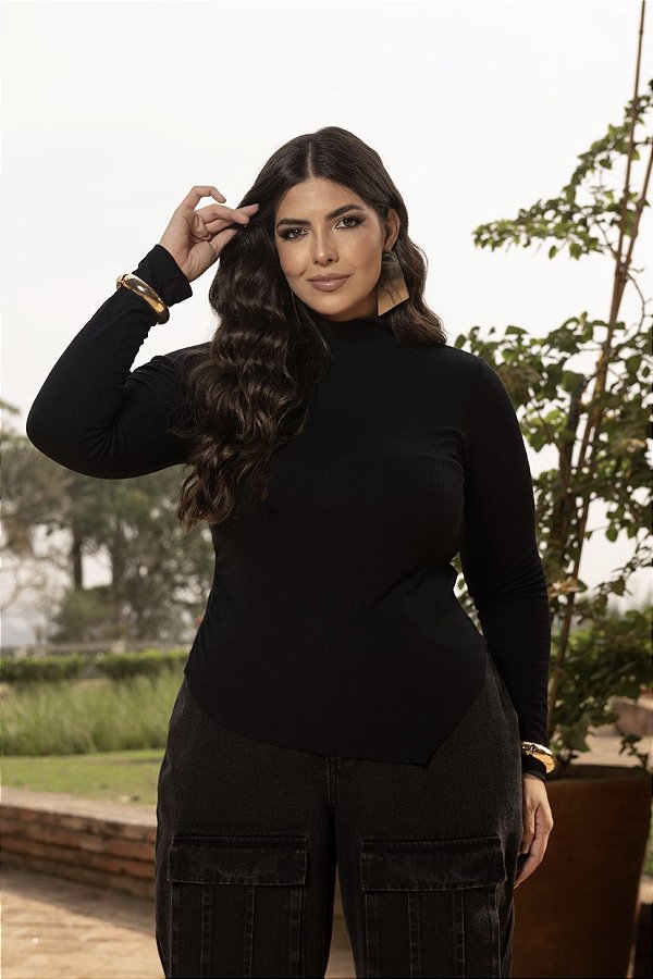 Blusa Assimétrica Manga Longa Preto Quality Moda Plus Size dvs Outono Preview Equi dvs