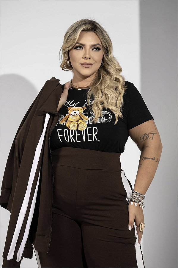 Camiseta Plus Size Tshirt Ursinho Preta Quality Moda Plus Size Preview mlj