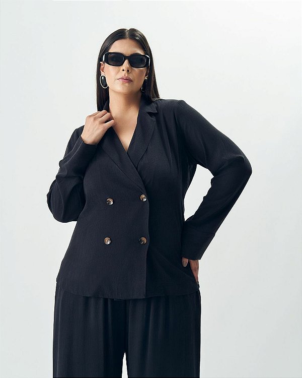 Camisa Blazer Comfy Preto Quality Moda Plus Size Brit Preview qbl