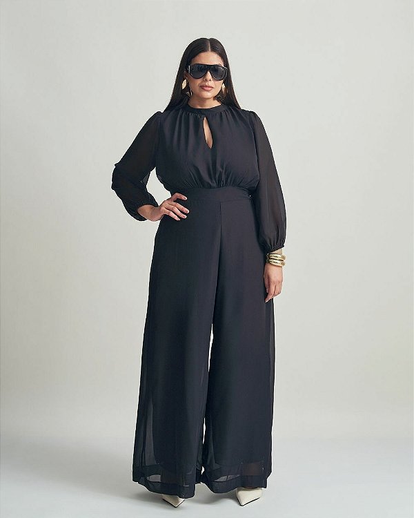 Macacão Gola Alta Preto Quality Moda Plus Size Brit Preview qbl