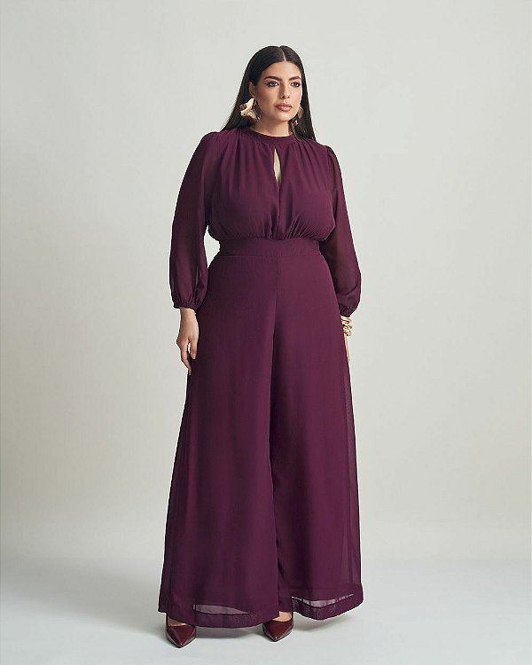 Macacão Plus Size Gola Alta Vinho Quality Moda Plus Size Brit Preview qbl