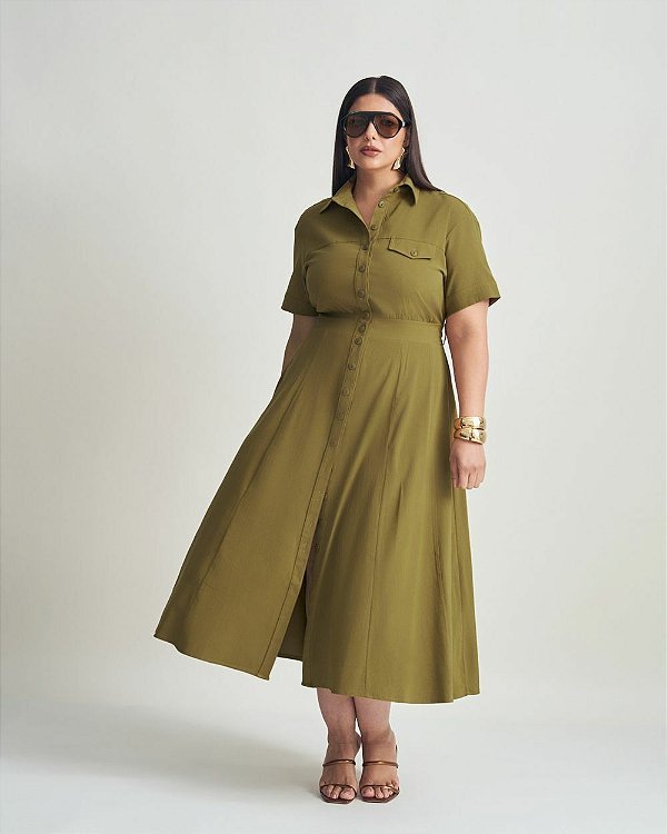 Vestido Midi Chemise Plus Size Verde Quality Moda Plus Size Brit Preview qbl