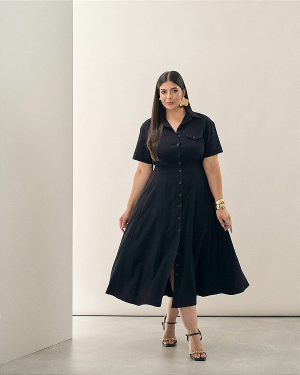 Vestido Midi Chemise Plus Size Preto Quality Moda Plus Size Brit Preview qbl