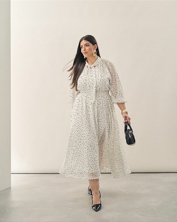 Vestido Midi Poá Branco Quality Moda Plus Size Brit Preview qbl