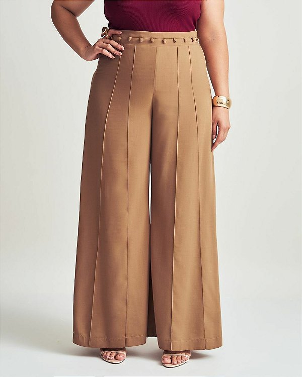 Calça Ampla Detalhes Marrom Quality Moda Plus Size Brit Preview qbl