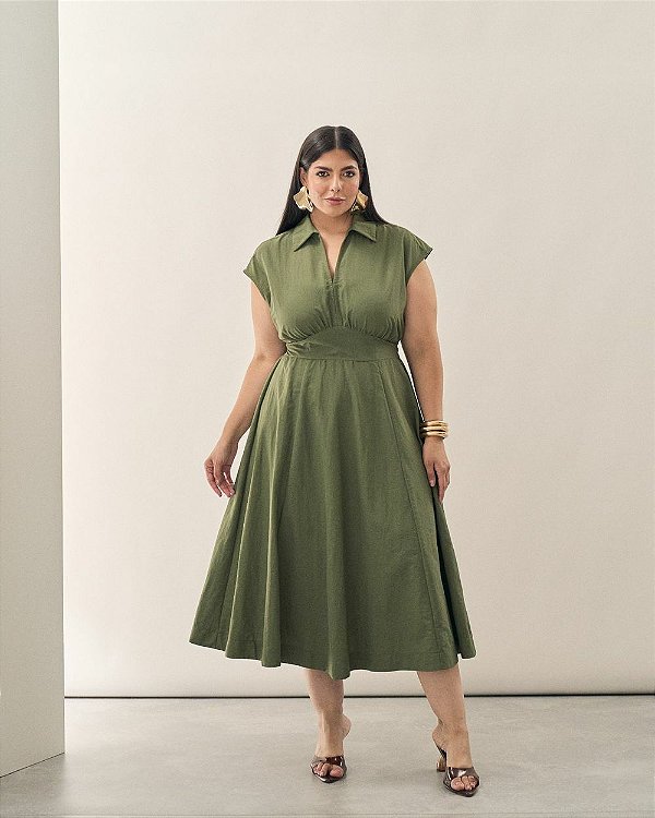Vestido Midi Poliamida Verde Quality Moda Plus Size Brit Preview qbl