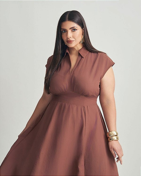 Vestido Midi Poliamida Marrom Quality Moda Plus Size Brit Preview qbl
