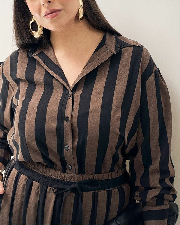 Camisa Listrada Preto Quality Moda Plus Size Brit Preview qbl