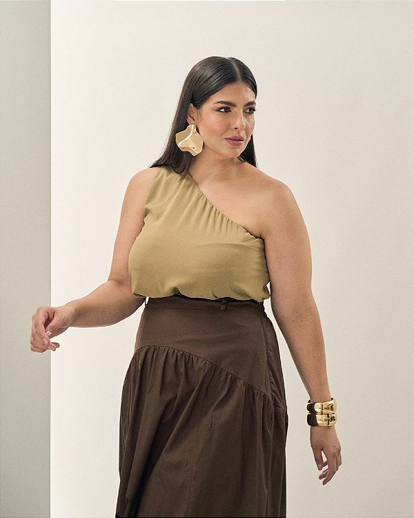 Blusa Ombro Único Verde Quality Moda Plus Size Brit Preview qbl