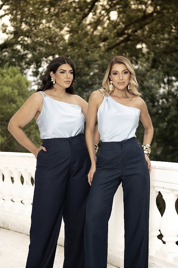 Blusa Ombro Único Azul Quality Moda Plus Size dvs