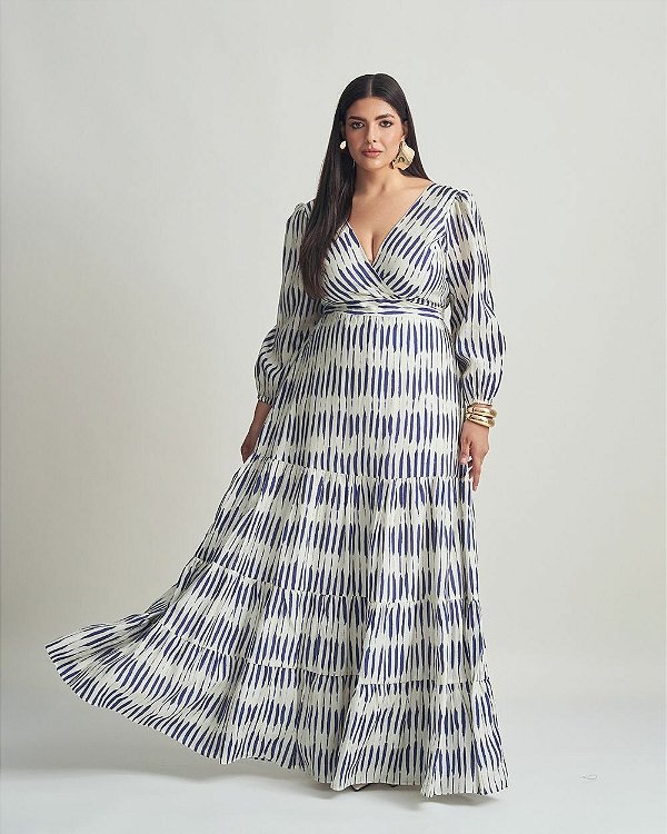 Vestido Longo Listrado Azul Quality Moda Plus Size Brit Preview qbl