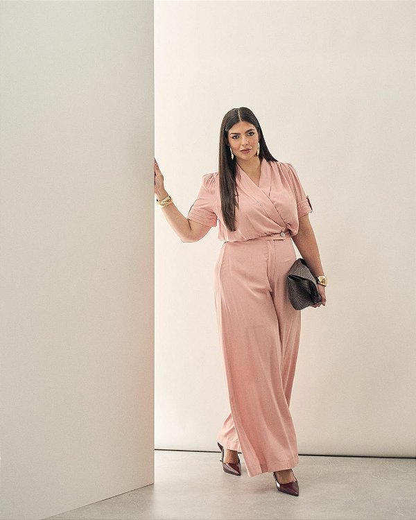 Conjunto Cropped Xale Wide Rosa Quality Moda Plus Size Brit Preview qbl