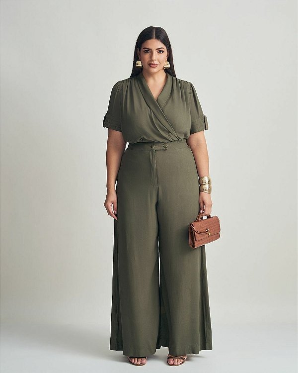 Conjunto Cropped Xale Wide Verde Quality Moda Plus Size Brit Preview qbl