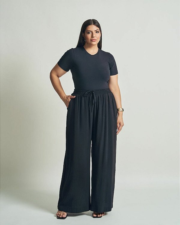 Calça Lyocel Elástico Cintura Preta Quality Moda Plus Size Brit Preview qbl