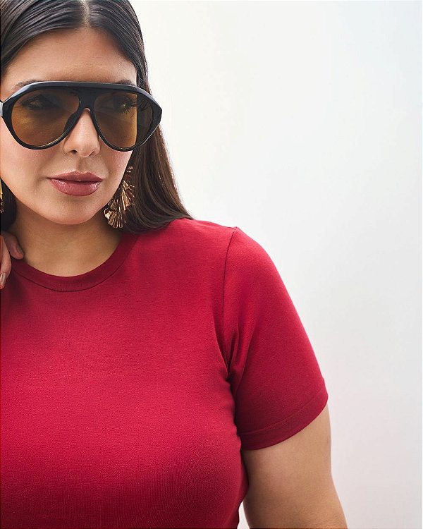 Baby Look Baby Tee Plus Size Feminina Vermelha Quality Moda Plus Size Brit Preview qbl