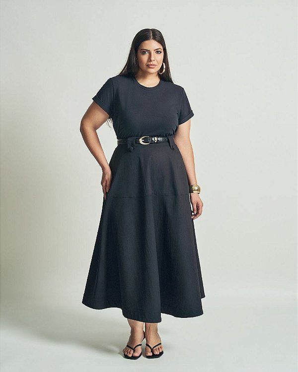 Saia Midi Sarja Plus Size Preta Quality Moda Plus Size Brit Preview qbl