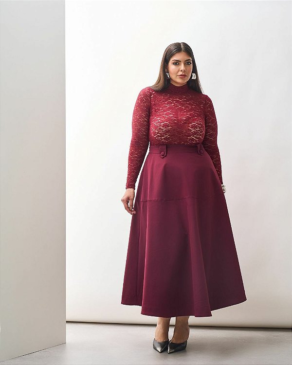 Saia Midi Sarja Plus Size Vinho Quality Moda Plus Size Brit Preview qbl