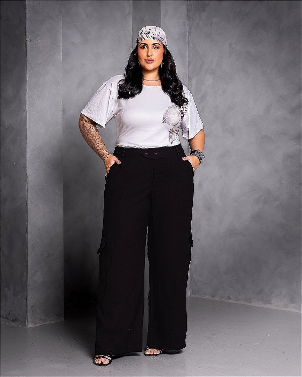 Calça Cargo Plus Size Preta Quality Moda Plus Size Preview Dub