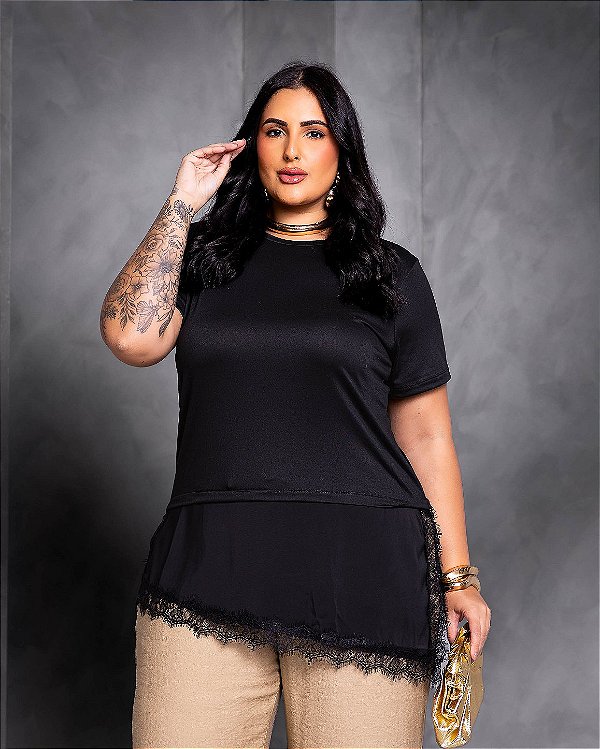 Tshirt Renda cancan Preta Quality Moda Plus Size Preview Dub
