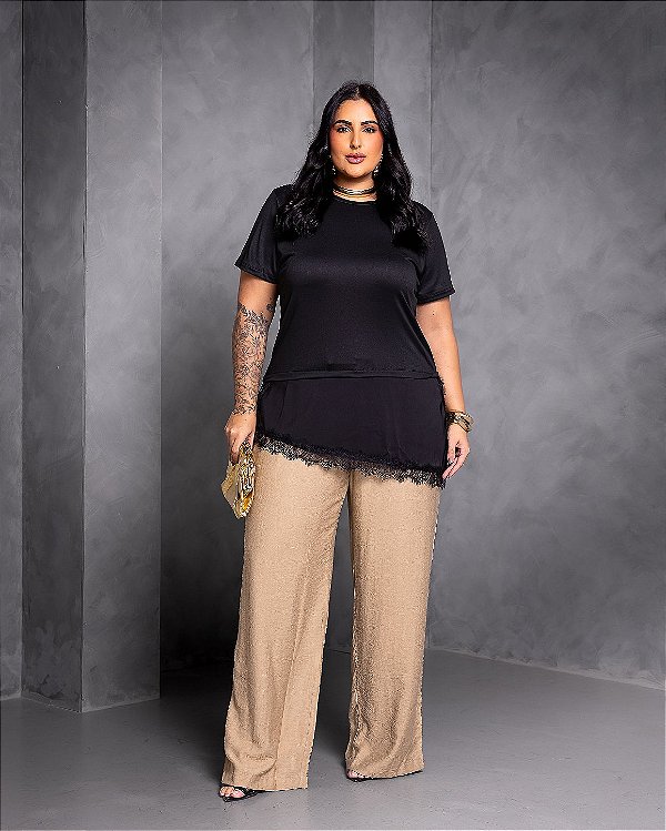 Calça Pantalona Aruba Marrom Quality Moda Plus Size Preview Dub