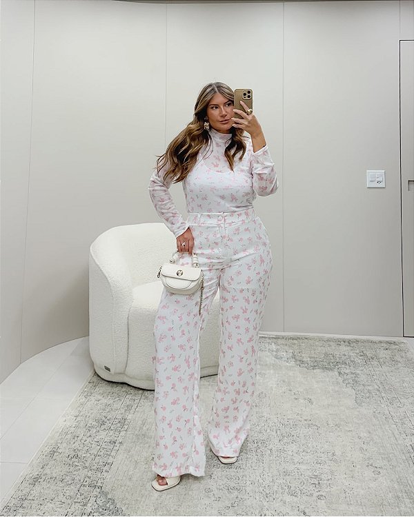 Calça Plus Size Estampa Flor Feminina Quality Moda Plus Size rml