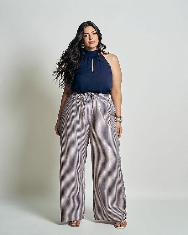 Calça Plus Size Listra com Elástico Quality Moda Plus Size Preview qbl