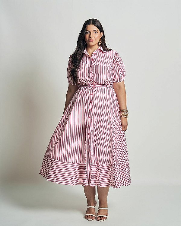Vestido Midi Chemise Listrado Quality Moda Plus Size Preview qbl