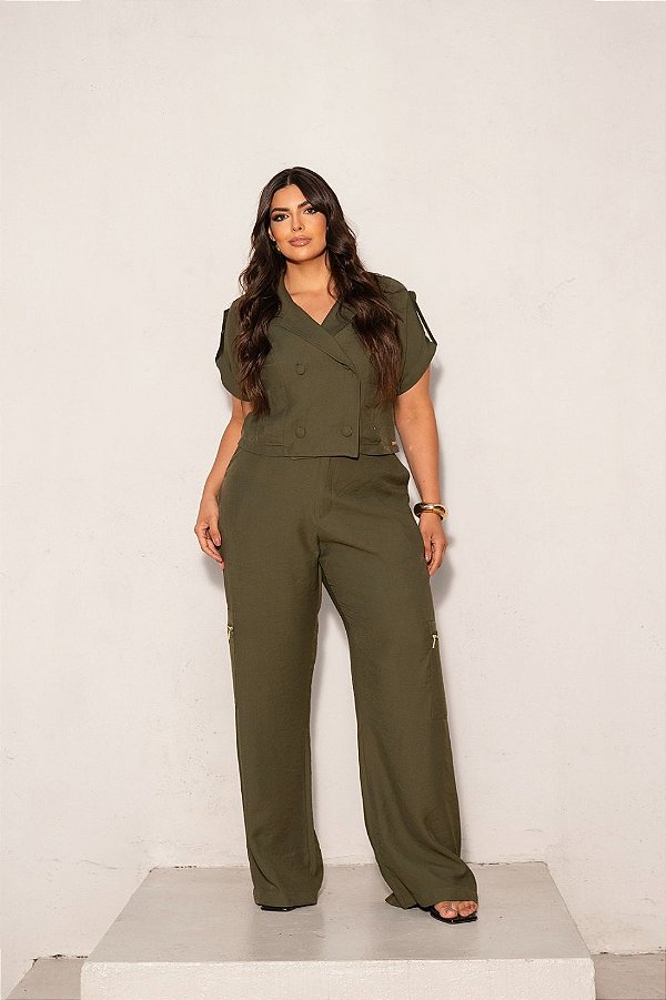 Conjunto Alfaiataria Blusa Manga Martingale Quality Moda Plus Size dvs