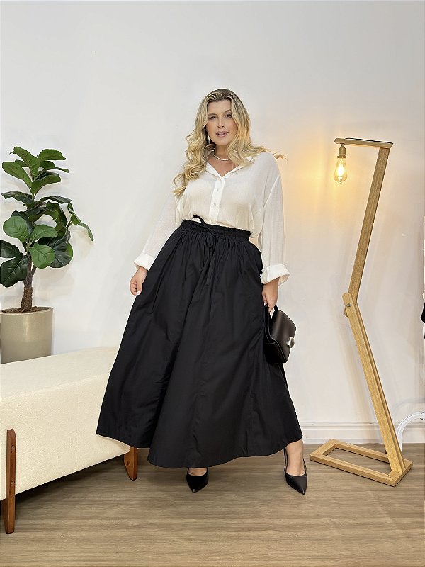 Saia Midi Plus Size com Elástico e Bolso Quality Moda Plus Size Preview qbl