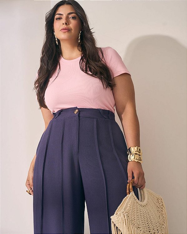 Blusa Baby Look Plus Size Malha Canelada Quality Moda Plus Size Preview qbl