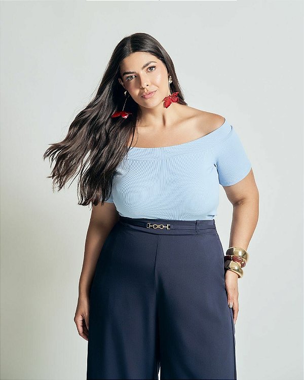 Blusa Malha Canelada Ombro a Ombro Quality Moda Plus Size Preview qbl