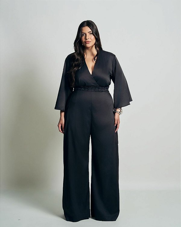 Macacão Kimono Marrom com Pregas Quality Moda Plus Size Preview qbl
