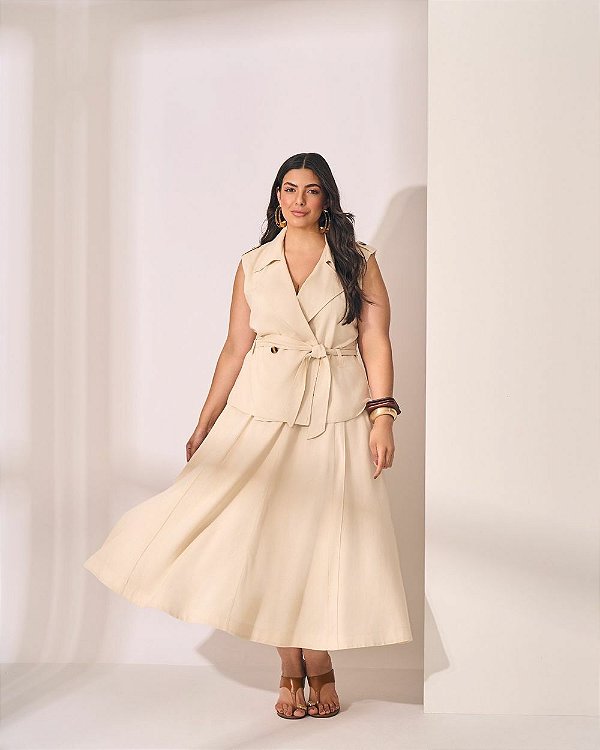 Conjunto Blusa Transpassada Saia Midi Linho Quality Moda Plus Size Preview qbl
