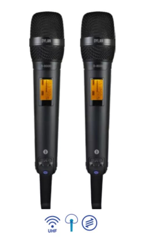 Microfone Dylan Duplo De Mao Sem Fio D-8000S