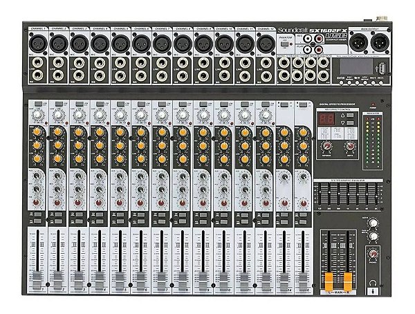 Mesa de Som Soundcraft 16 Canais USB SX1602FX C/ Efeitos